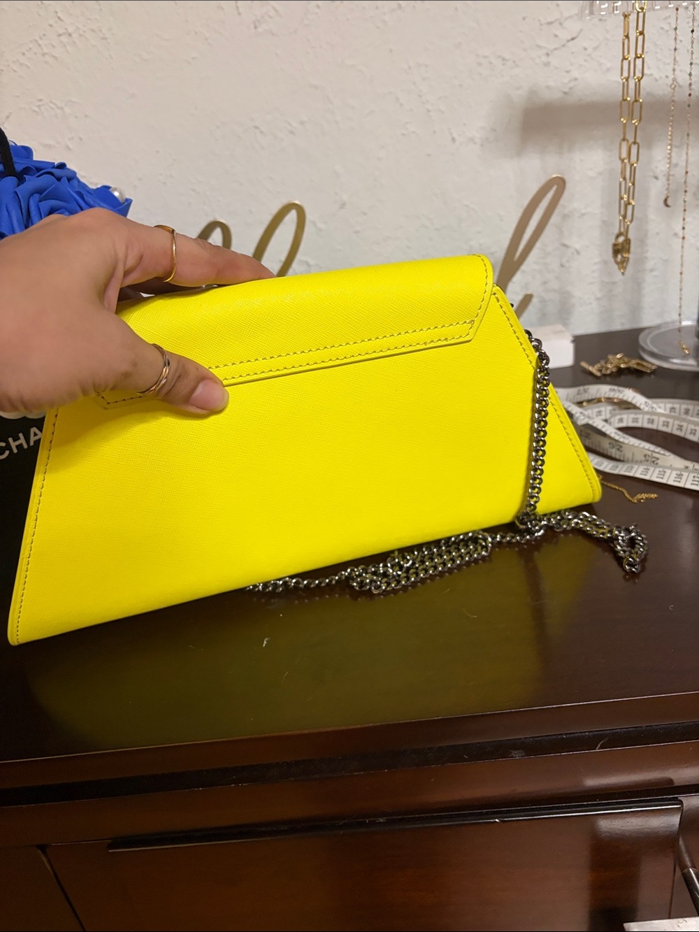 Bright Yellow Envelope Clutch Wristlet - Sleek Women's Handbag - Picture 5 of 7
